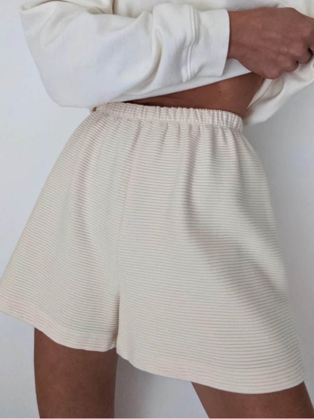 Na Nin Chloe Rippled Cotton Shorts in Cream